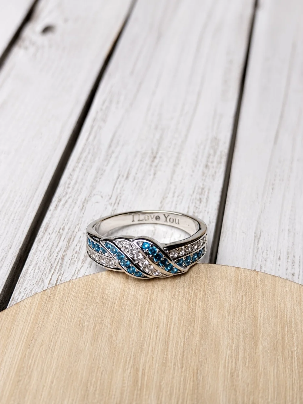 Sterling Silver Blue and White CZ Twisted Band Ring